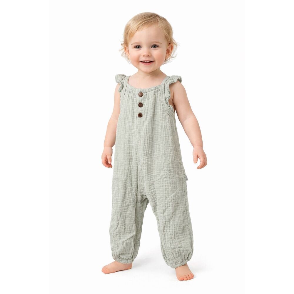 Graco Baby Muslin Romper Sage Green Cotton Snap Crotch 12-18 Months NWOT